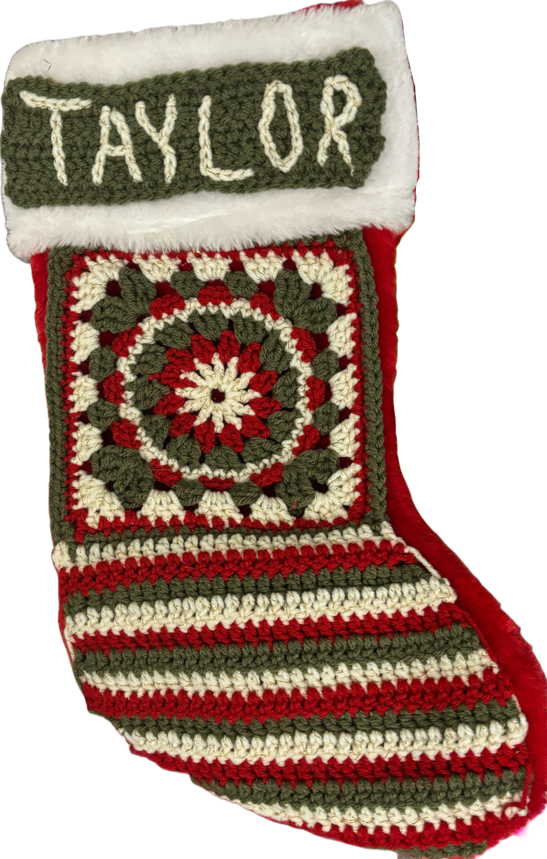 crochet patch on a christmas stocking